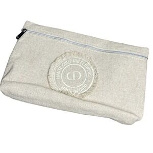 Dior Haute Couture Flowers Canvas Linen Pouch Cosmetic Bag Travel Case Clutch